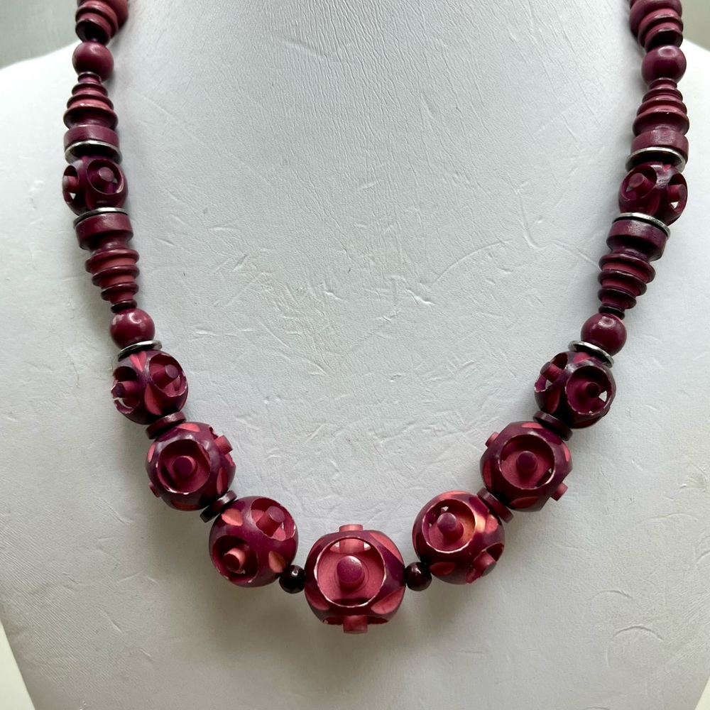 Cranberry Carved Necklace with Smooth Finish